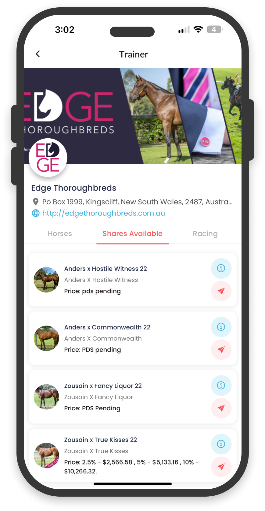 EDGE Thoroughbreds on mobile