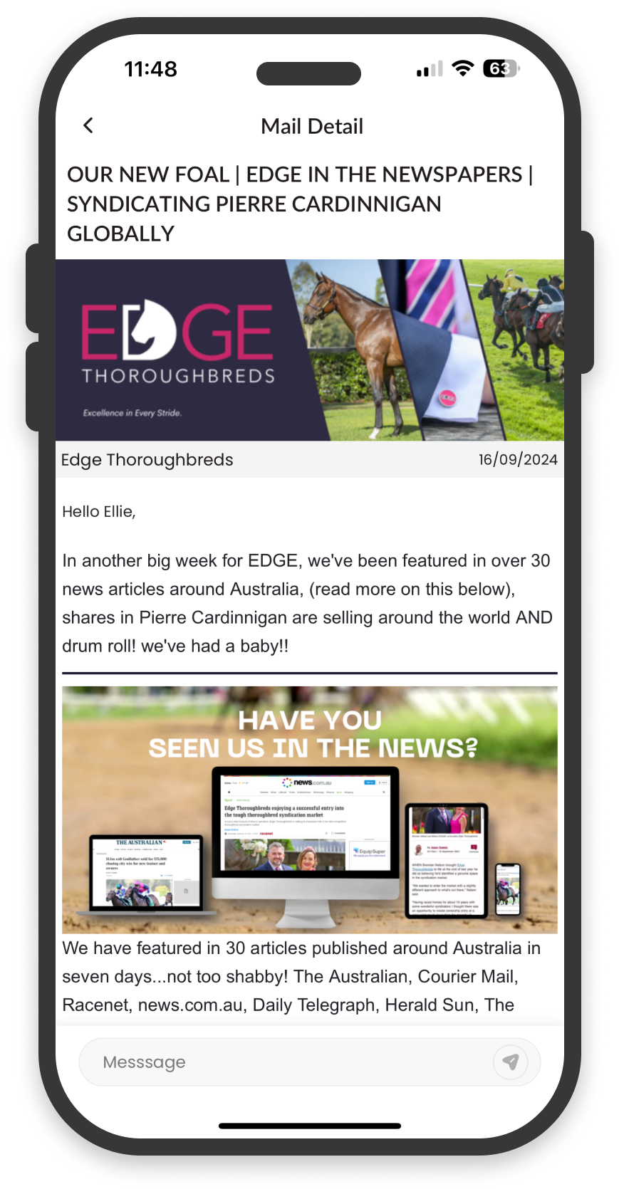 EDGE Thoroughbreds on mobile